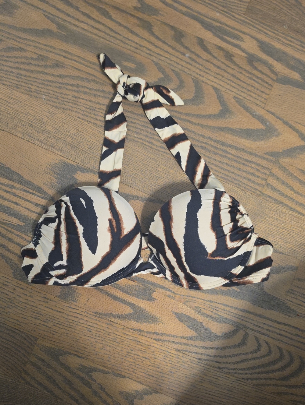 Victoria's Secret Zebra-Print Halter Bikini Top in Black, Cream, Brown